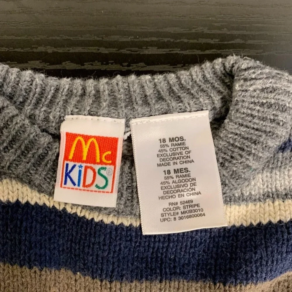 Vintage McKids McDonalds‎ Striped Knit Pullover Sweater Baby Boy 18 Months